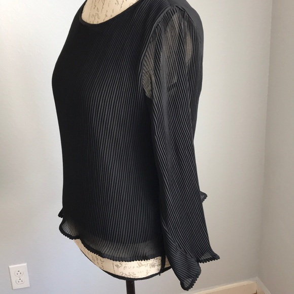 Zara Ribbed Long Sleeve Black Chiffon Blouse - Picture 2 of 8